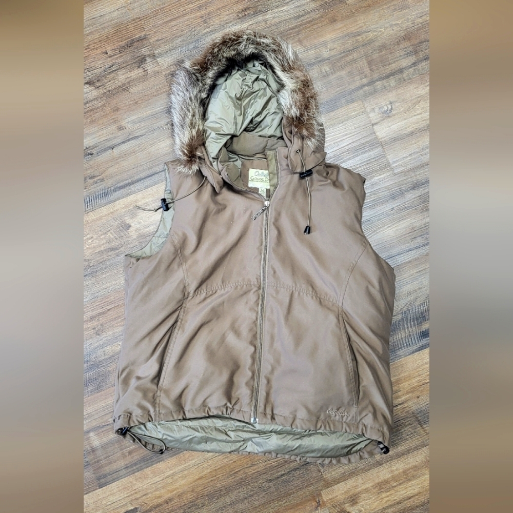 Cabelas goose down fur trim vest